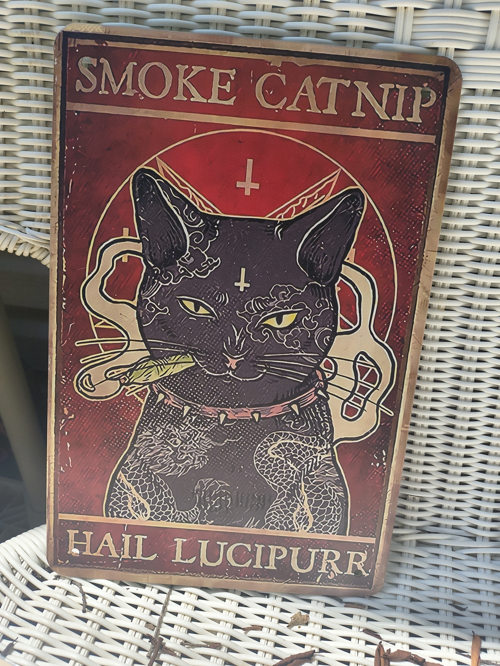 Smoke Catnip "Hail Lucipurr" Metal Wall Sign - Black & Red